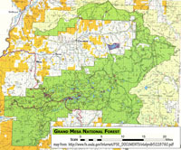map of The Grand Mesa National Forest Service in Western Colorado